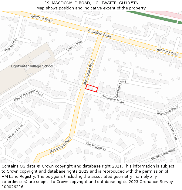 19, MACDONALD ROAD, LIGHTWATER, GU18 5TN: Location map and indicative extent of plot