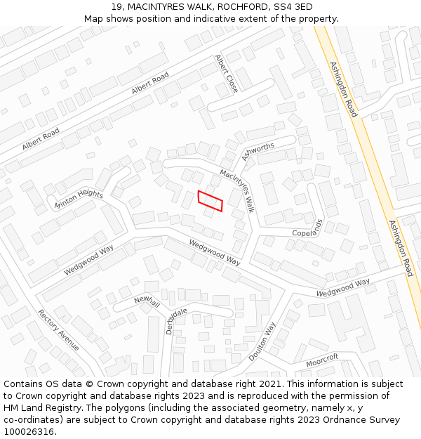 19, MACINTYRES WALK, ROCHFORD, SS4 3ED: Location map and indicative extent of plot