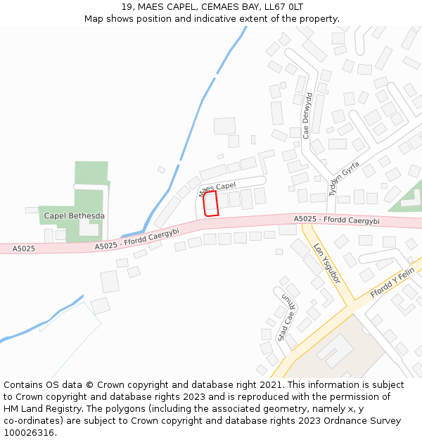 19, MAES CAPEL, CEMAES BAY, LL67 0LT: Location map and indicative extent of plot
