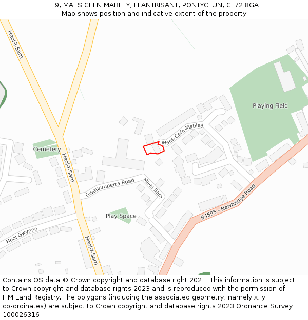 19, MAES CEFN MABLEY, LLANTRISANT, PONTYCLUN, CF72 8GA: Location map and indicative extent of plot