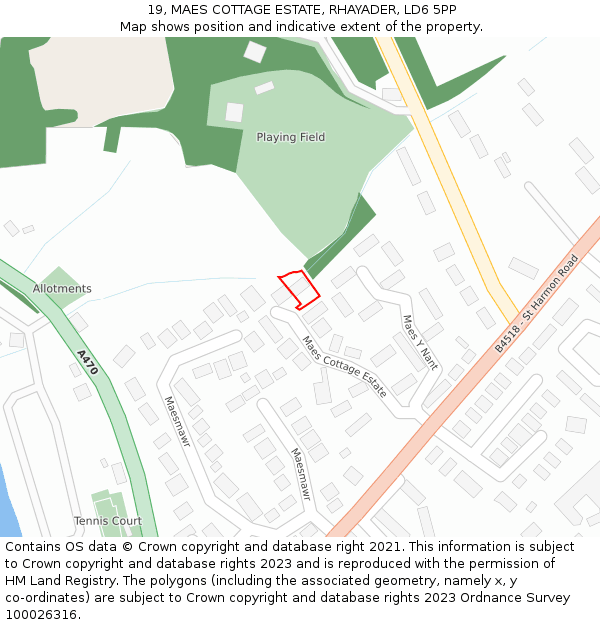 19, MAES COTTAGE ESTATE, RHAYADER, LD6 5PP: Location map and indicative extent of plot