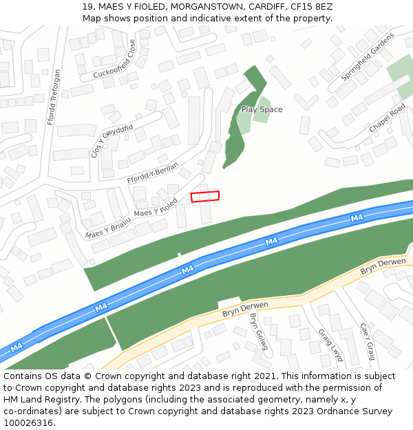 19, MAES Y FIOLED, MORGANSTOWN, CARDIFF, CF15 8EZ: Location map and indicative extent of plot