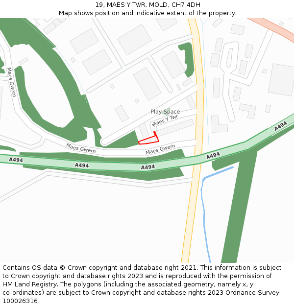 19, MAES Y TWR, MOLD, CH7 4DH: Location map and indicative extent of plot