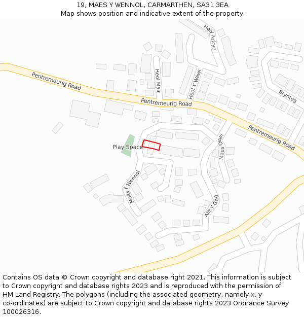 19, MAES Y WENNOL, CARMARTHEN, SA31 3EA: Location map and indicative extent of plot