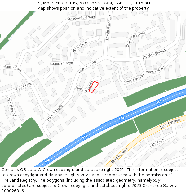 19, MAES YR ORCHIS, MORGANSTOWN, CARDIFF, CF15 8FF: Location map and indicative extent of plot