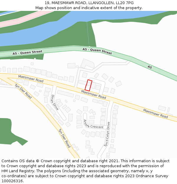 19, MAESMAWR ROAD, LLANGOLLEN, LL20 7PG: Location map and indicative extent of plot