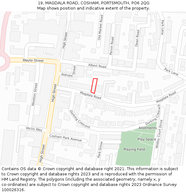 19, MAGDALA ROAD, COSHAM, PORTSMOUTH, PO6 2QG: Location map and indicative extent of plot