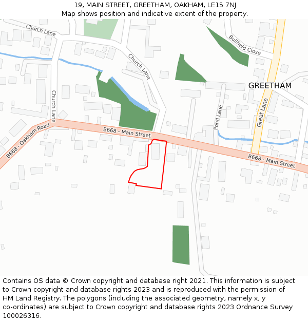 19, MAIN STREET, GREETHAM, OAKHAM, LE15 7NJ: Location map and indicative extent of plot