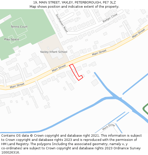 19, MAIN STREET, YAXLEY, PETERBOROUGH, PE7 3LZ: Location map and indicative extent of plot