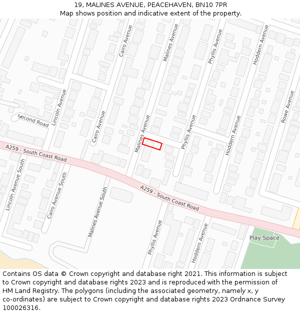 19, MALINES AVENUE, PEACEHAVEN, BN10 7PR: Location map and indicative extent of plot