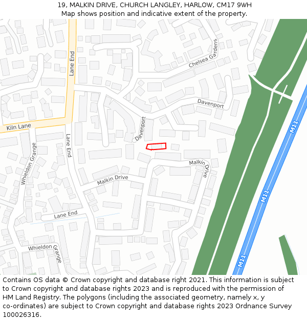 19, MALKIN DRIVE, CHURCH LANGLEY, HARLOW, CM17 9WH: Location map and indicative extent of plot