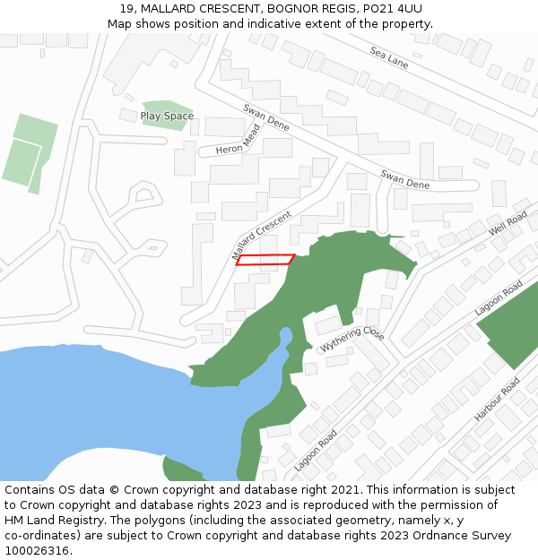 19, MALLARD CRESCENT, BOGNOR REGIS, PO21 4UU: Location map and indicative extent of plot