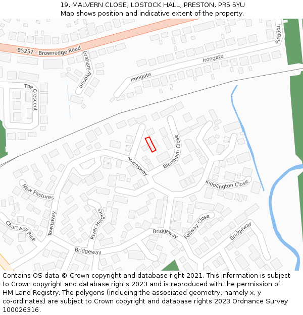 19, MALVERN CLOSE, LOSTOCK HALL, PRESTON, PR5 5YU: Location map and indicative extent of plot