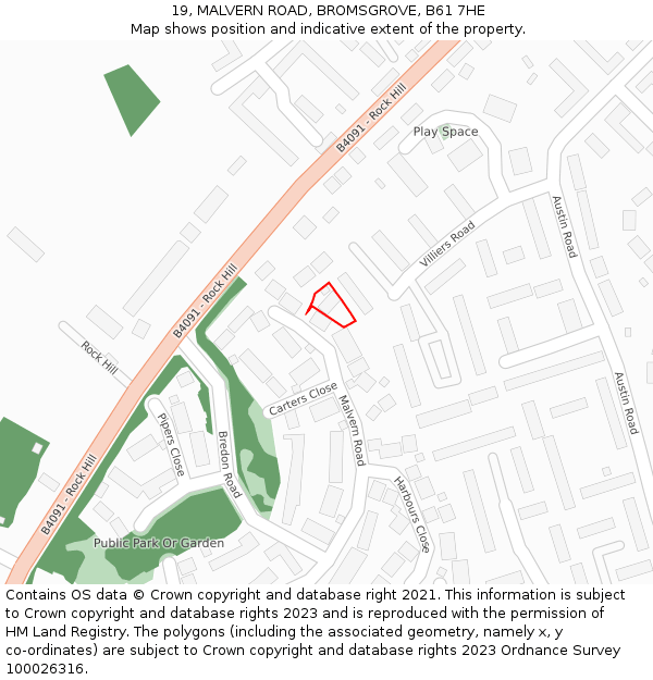 19, MALVERN ROAD, BROMSGROVE, B61 7HE: Location map and indicative extent of plot