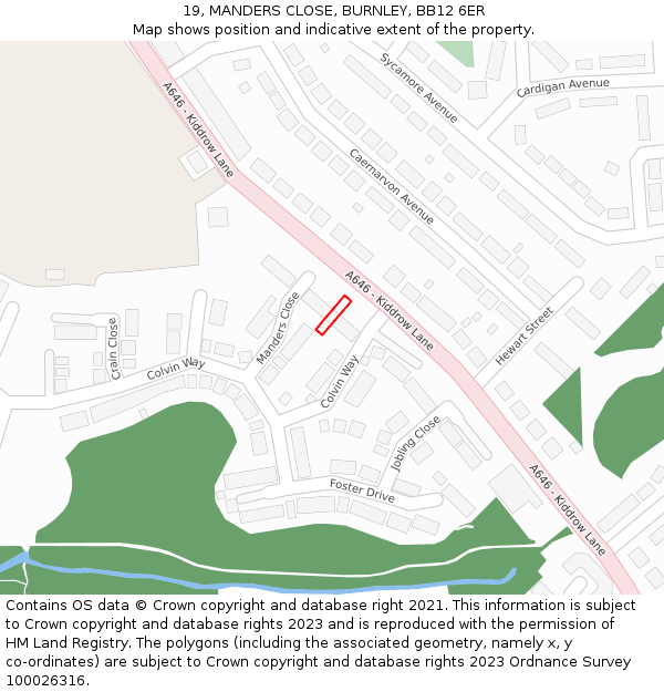 19, MANDERS CLOSE, BURNLEY, BB12 6ER: Location map and indicative extent of plot