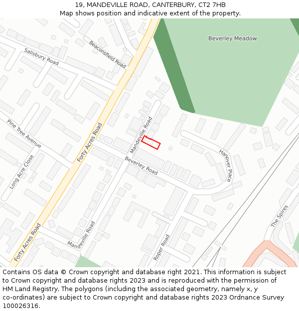 19, MANDEVILLE ROAD, CANTERBURY, CT2 7HB: Location map and indicative extent of plot