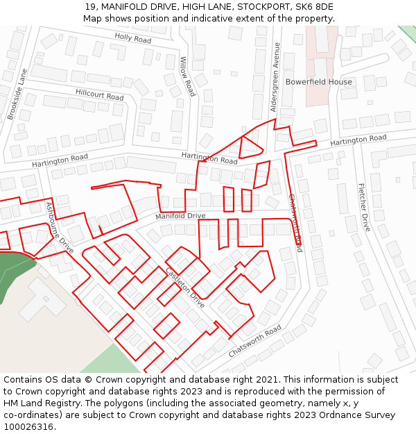 19, MANIFOLD DRIVE, HIGH LANE, STOCKPORT, SK6 8DE: Location map and indicative extent of plot