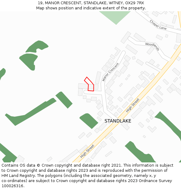 19, MANOR CRESCENT, STANDLAKE, WITNEY, OX29 7RX: Location map and indicative extent of plot