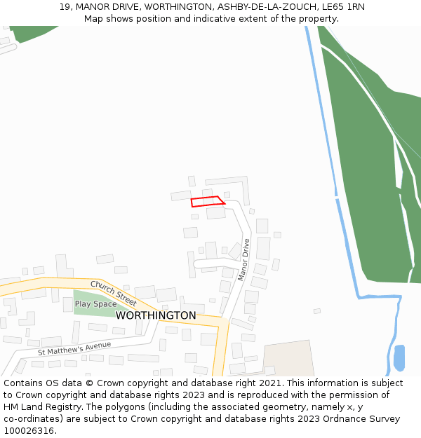 19, MANOR DRIVE, WORTHINGTON, ASHBY-DE-LA-ZOUCH, LE65 1RN: Location map and indicative extent of plot