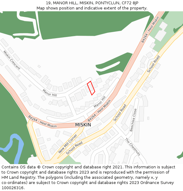 19, MANOR HILL, MISKIN, PONTYCLUN, CF72 8JP: Location map and indicative extent of plot