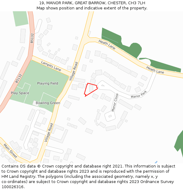 19, MANOR PARK, GREAT BARROW, CHESTER, CH3 7LH: Location map and indicative extent of plot