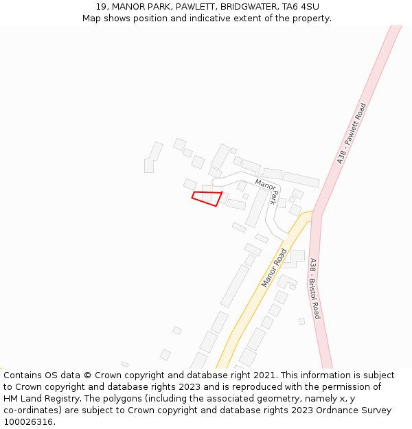 19, MANOR PARK, PAWLETT, BRIDGWATER, TA6 4SU: Location map and indicative extent of plot