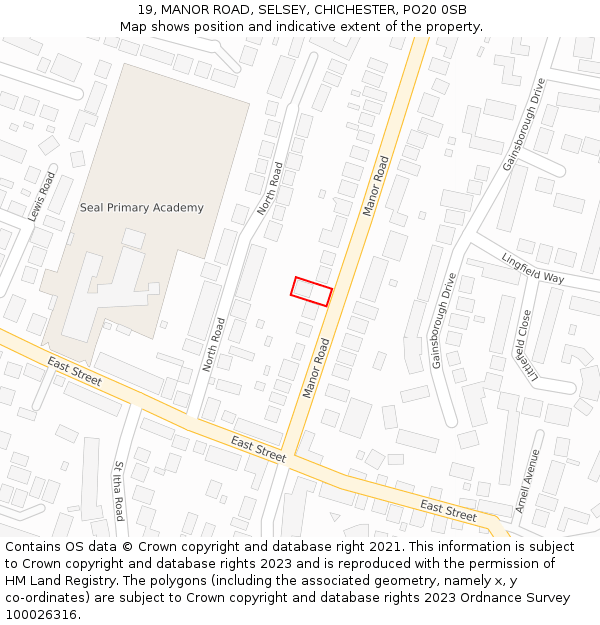 19, MANOR ROAD, SELSEY, CHICHESTER, PO20 0SB: Location map and indicative extent of plot