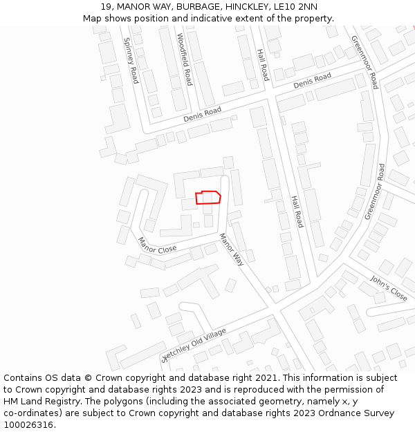 19, MANOR WAY, BURBAGE, HINCKLEY, LE10 2NN: Location map and indicative extent of plot