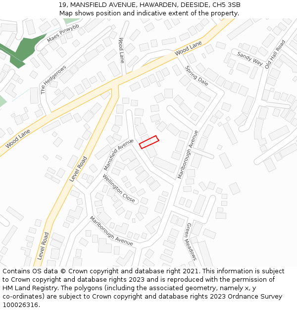 19, MANSFIELD AVENUE, HAWARDEN, DEESIDE, CH5 3SB: Location map and indicative extent of plot