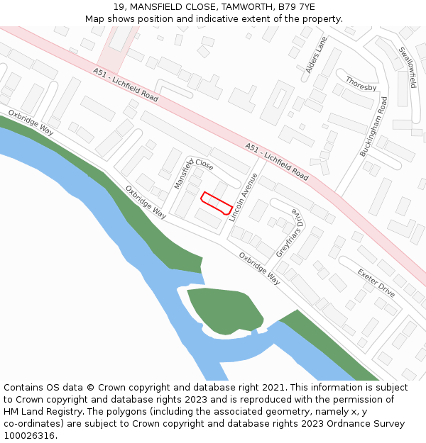 19, MANSFIELD CLOSE, TAMWORTH, B79 7YE: Location map and indicative extent of plot