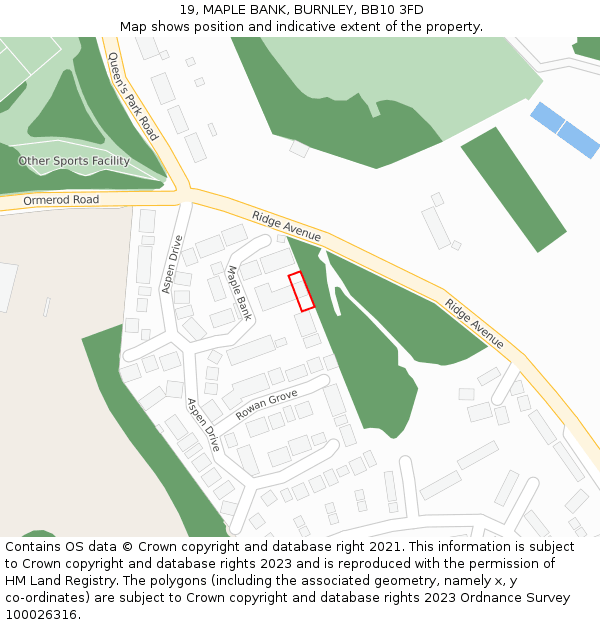 19, MAPLE BANK, BURNLEY, BB10 3FD: Location map and indicative extent of plot