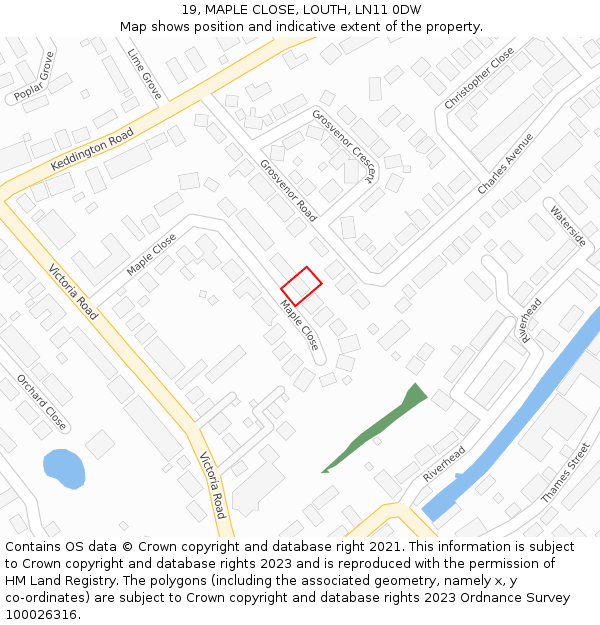 19, MAPLE CLOSE, LOUTH, LN11 0DW: Location map and indicative extent of plot