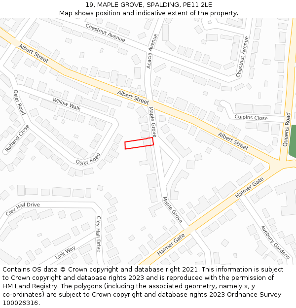 19, MAPLE GROVE, SPALDING, PE11 2LE: Location map and indicative extent of plot