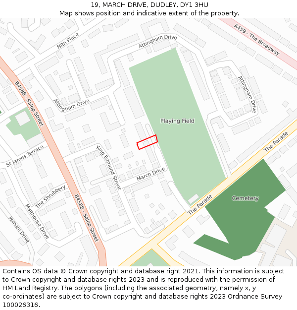 19, MARCH DRIVE, DUDLEY, DY1 3HU: Location map and indicative extent of plot