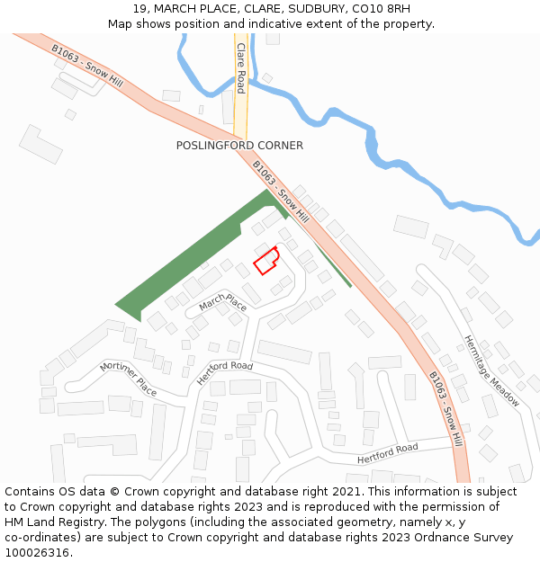 19, MARCH PLACE, CLARE, SUDBURY, CO10 8RH: Location map and indicative extent of plot
