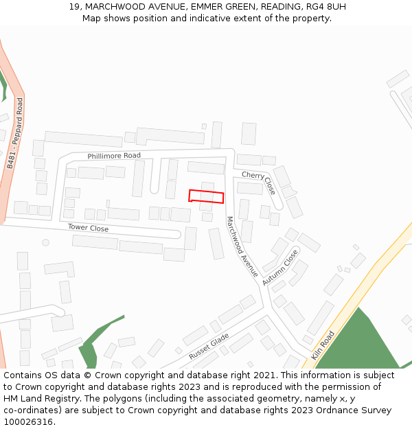 19, MARCHWOOD AVENUE, EMMER GREEN, READING, RG4 8UH: Location map and indicative extent of plot