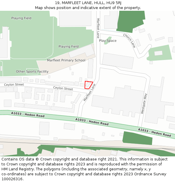 19, MARFLEET LANE, HULL, HU9 5RJ: Location map and indicative extent of plot
