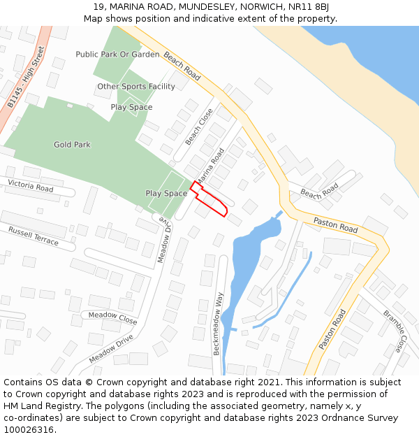 19, MARINA ROAD, MUNDESLEY, NORWICH, NR11 8BJ: Location map and indicative extent of plot