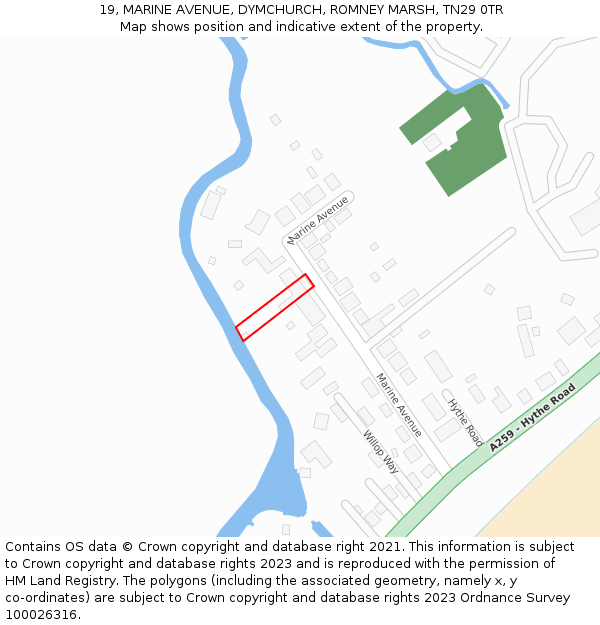 19, MARINE AVENUE, DYMCHURCH, ROMNEY MARSH, TN29 0TR: Location map and indicative extent of plot