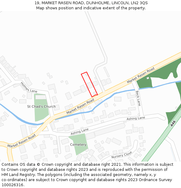 19, MARKET RASEN ROAD, DUNHOLME, LINCOLN, LN2 3QS: Location map and indicative extent of plot
