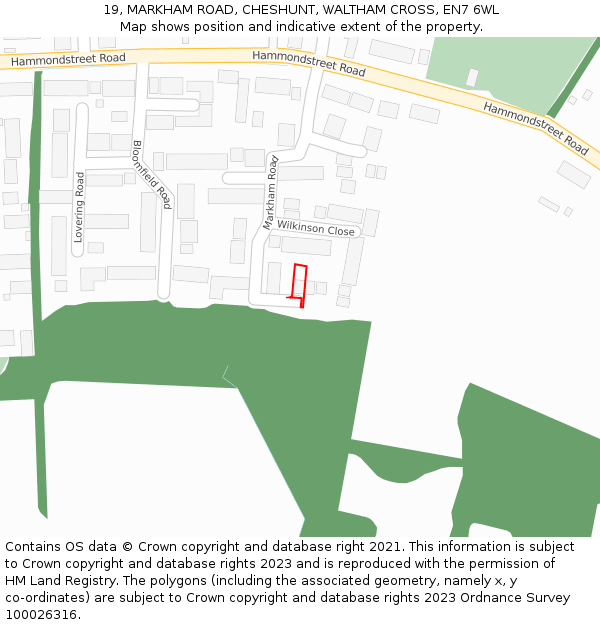 19, MARKHAM ROAD, CHESHUNT, WALTHAM CROSS, EN7 6WL: Location map and indicative extent of plot