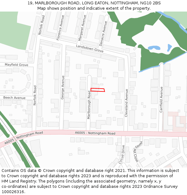 19, MARLBOROUGH ROAD, LONG EATON, NOTTINGHAM, NG10 2BS: Location map and indicative extent of plot