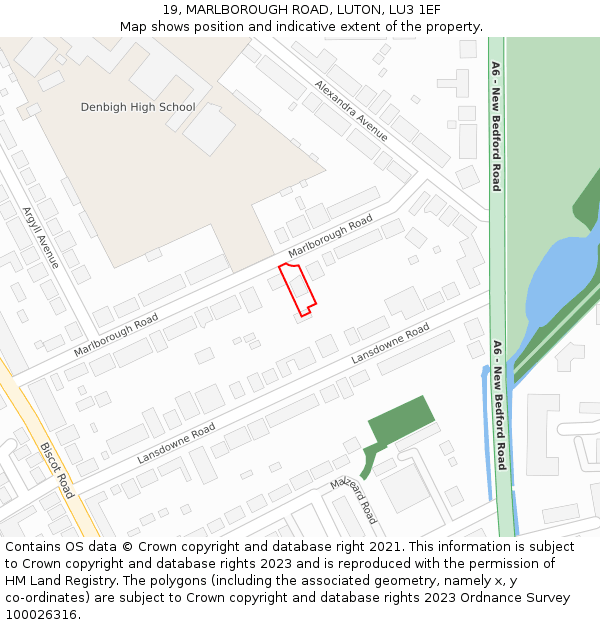 19, MARLBOROUGH ROAD, LUTON, LU3 1EF: Location map and indicative extent of plot