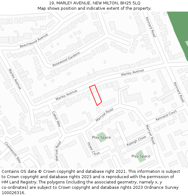 19, MARLEY AVENUE, NEW MILTON, BH25 5LQ: Location map and indicative extent of plot