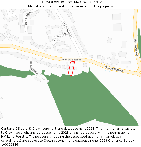19, MARLOW BOTTOM, MARLOW, SL7 3LZ: Location map and indicative extent of plot