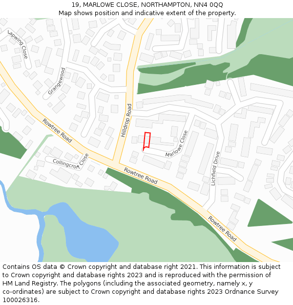 19, MARLOWE CLOSE, NORTHAMPTON, NN4 0QQ: Location map and indicative extent of plot