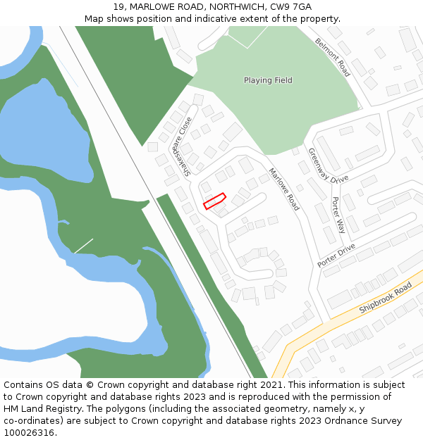 19, MARLOWE ROAD, NORTHWICH, CW9 7GA: Location map and indicative extent of plot