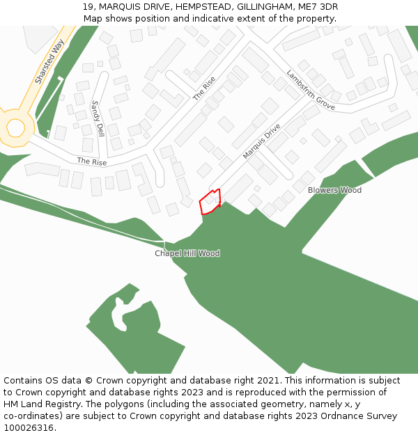 19, MARQUIS DRIVE, HEMPSTEAD, GILLINGHAM, ME7 3DR: Location map and indicative extent of plot