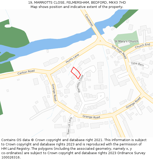 19, MARRIOTTS CLOSE, FELMERSHAM, BEDFORD, MK43 7HD: Location map and indicative extent of plot