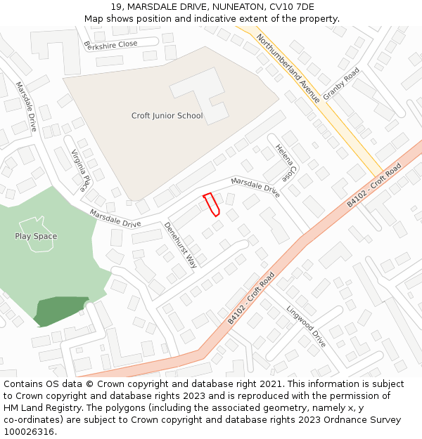 19, MARSDALE DRIVE, NUNEATON, CV10 7DE: Location map and indicative extent of plot